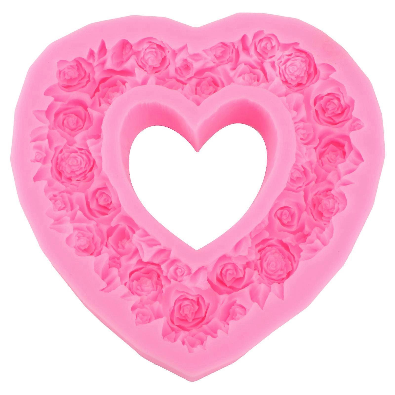 Baking Cake Mold Silicone Heart Wreath Shaped Pink For Kitchen And Party Use 16.4x15.7cm 1Pc