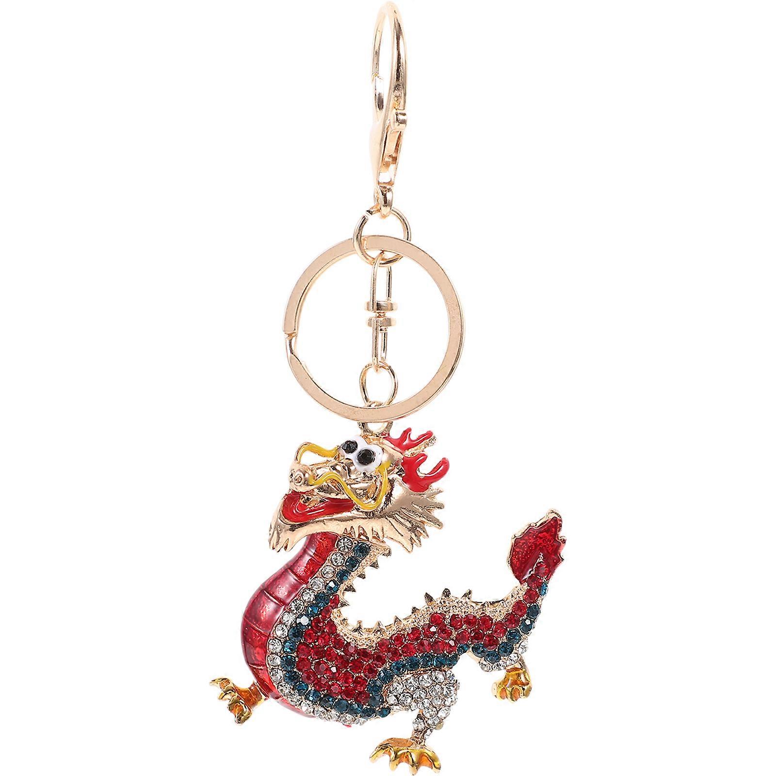 Key Chain Charms Rhinestone Inlay Auspicious Dragon Design Multi-Functional Use 1Pack