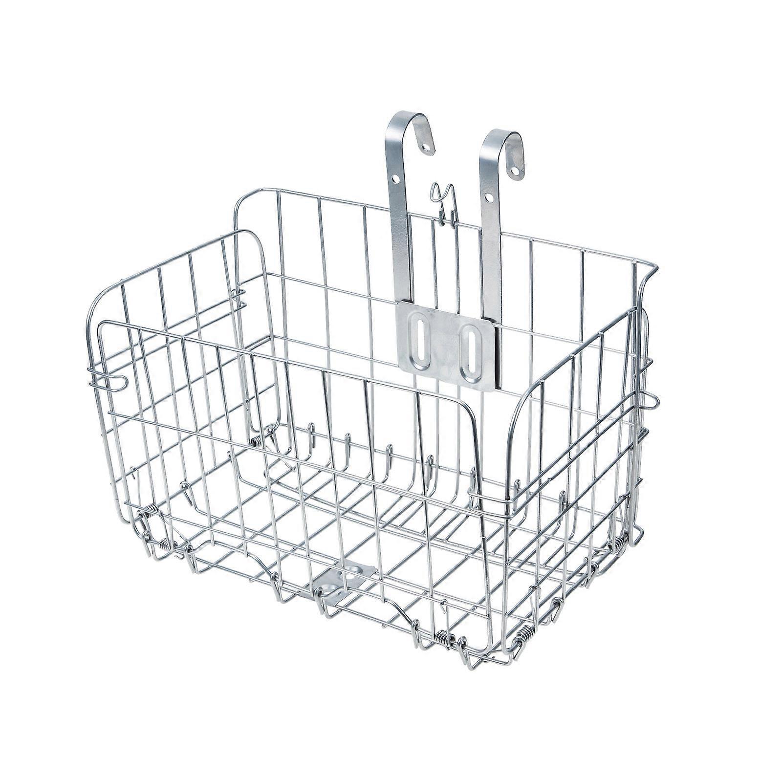 Silver Iron Bike Basket for Storage with Two Hooks Portable and Lightweight Fits Most Bikes 1 piece