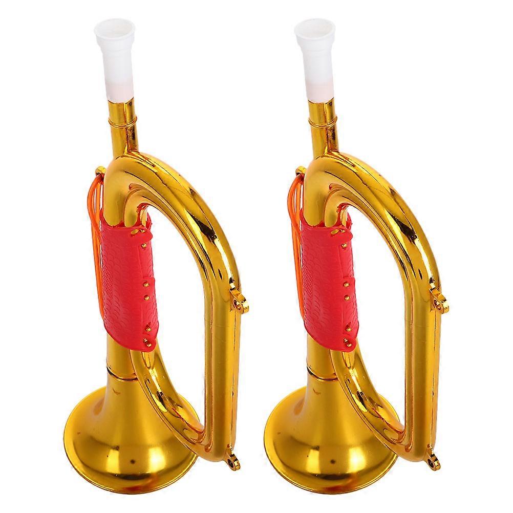 The **2pcs Play Trumpet Musical Lightweight Plastic Bugle** is a fun and practical musical prop designed for various occasions such as stage