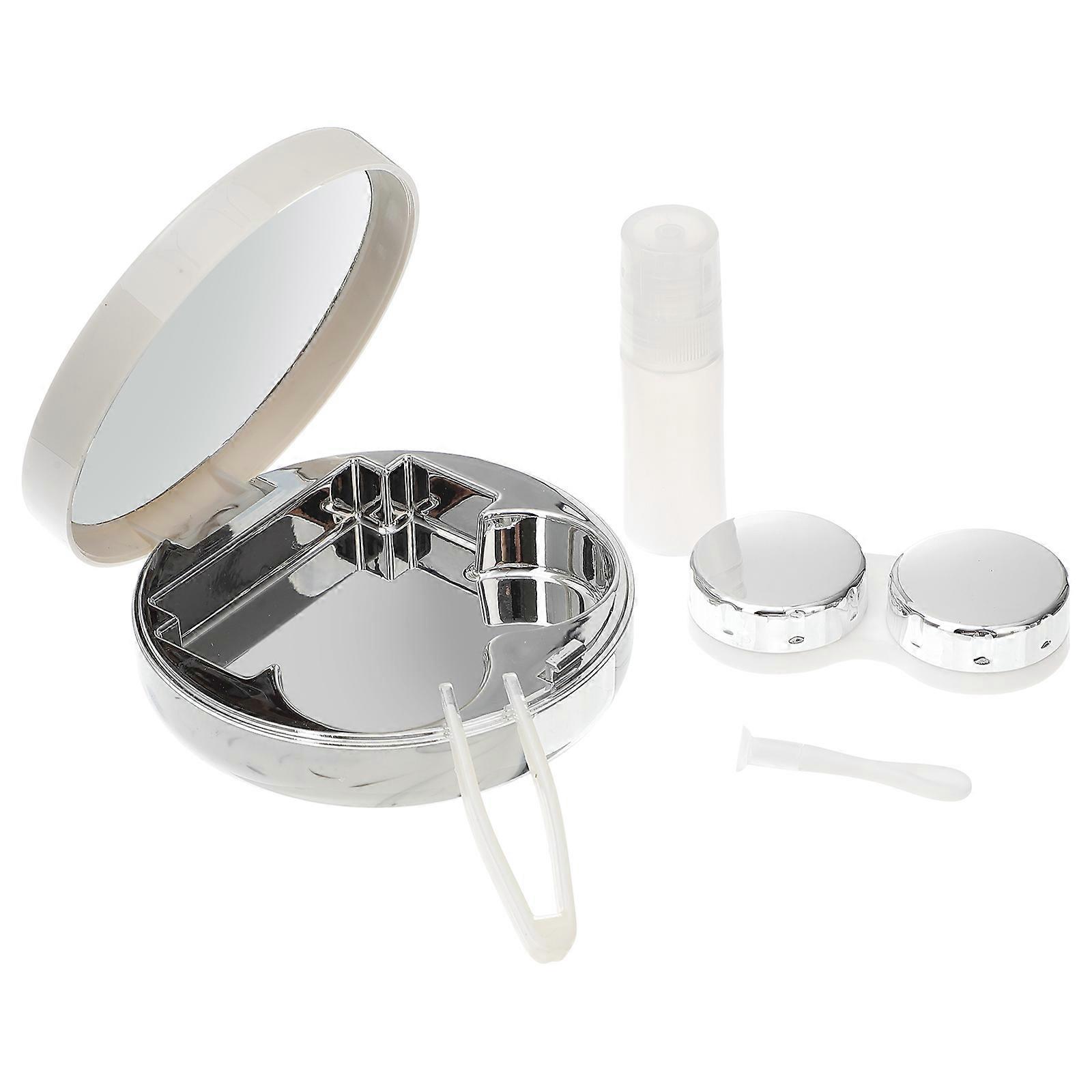 Travel Lens Container Round Lens Box Marbling Pattern Silver 7.2X7.2Cm 1Pcs