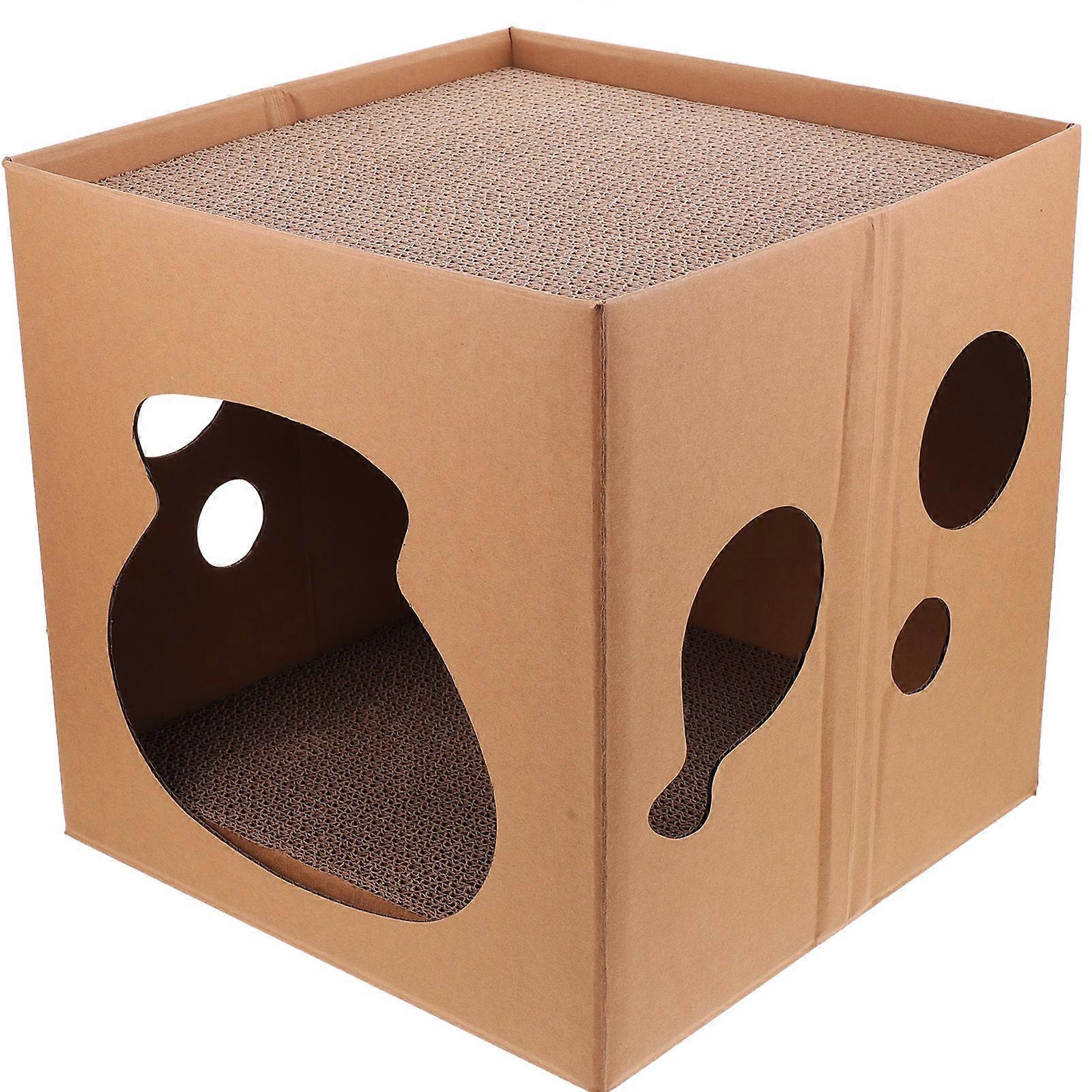 Double Sided Cat Scratch House for Indoor Cats – Easy Assembly Corrugated Cardboard Kitten Scratcher for Claw Grooming