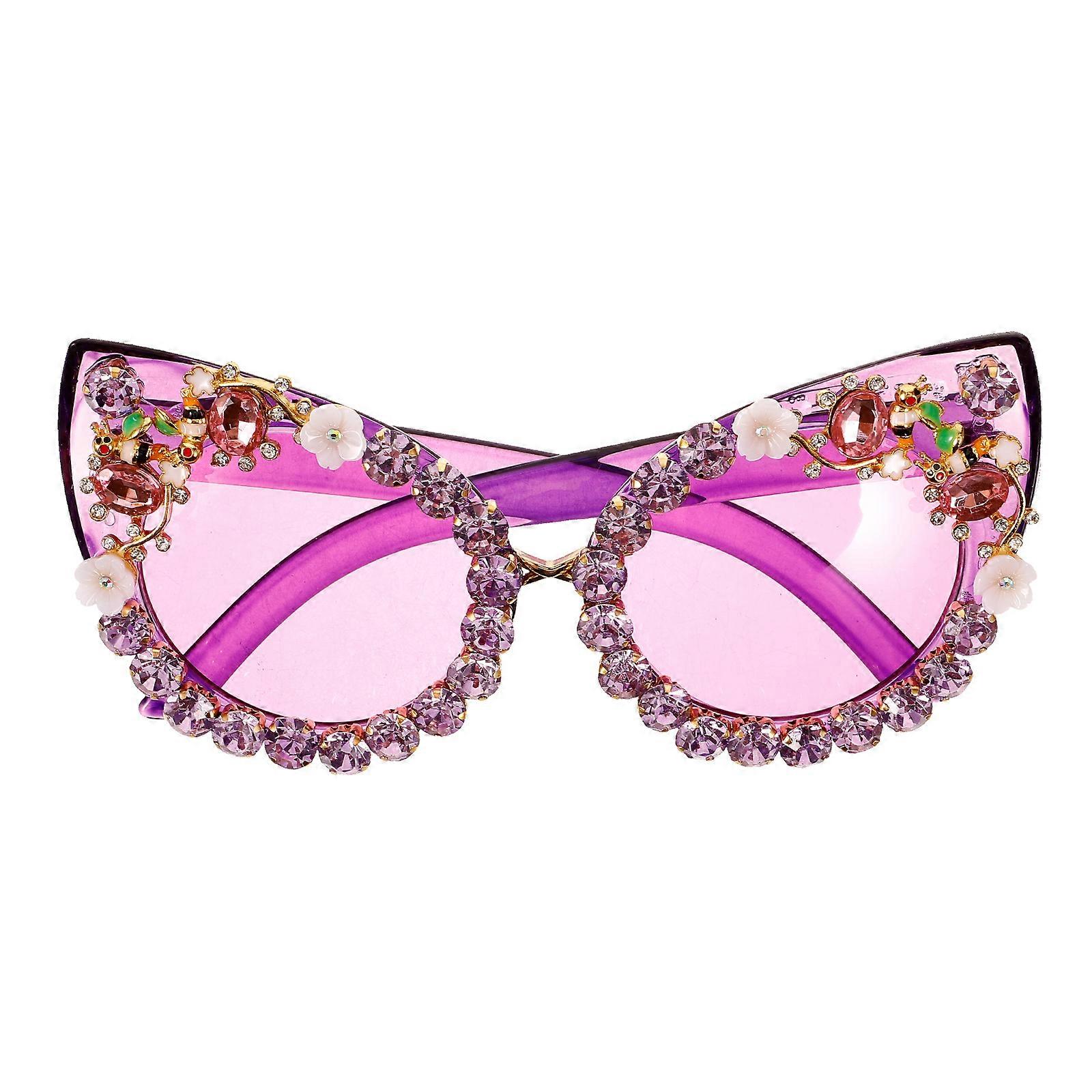 Purple Cat Eye Sunglasses with Artificial Diamonds for Party Decor and Photo Props Lightweight Comfortable