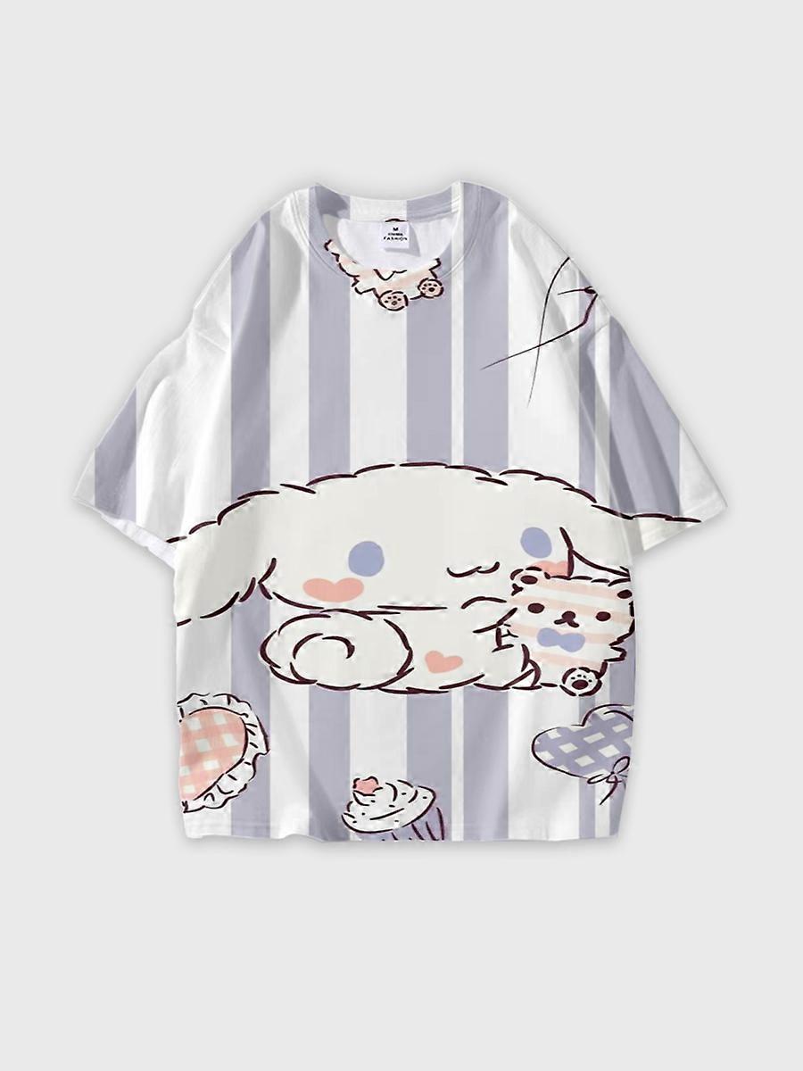 T-shirt round neck Cartoon Pattern loose short sleeve E2390