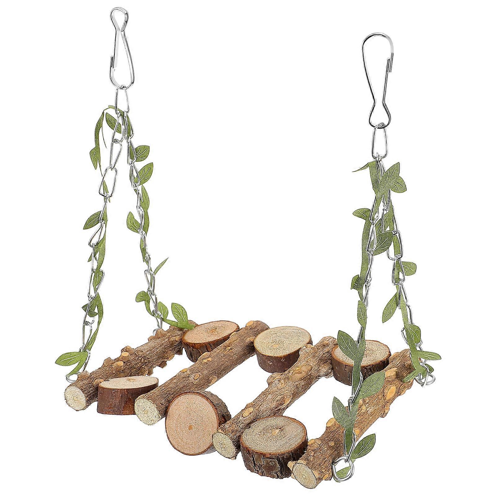 Wooden Parrot Swing Toy for Pet Use Encouraging Exercises Brown Safe and Durable 7.5 inches