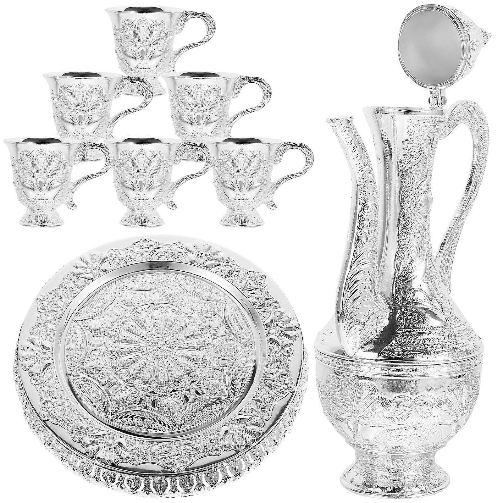 Vintage Metal Wine Pot Set Decorative Cups For Special Occasions Serving Hot Or Cold Wine 1 Set