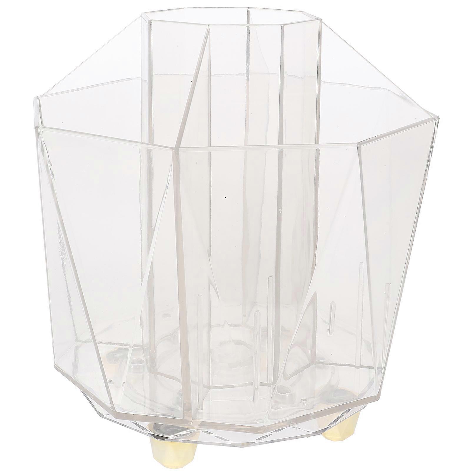 Transparent Rotating Makeup Brush Holder with Stable Base   Multi Functional Cosmetic Storage Organizer for Vanity and Office Desk