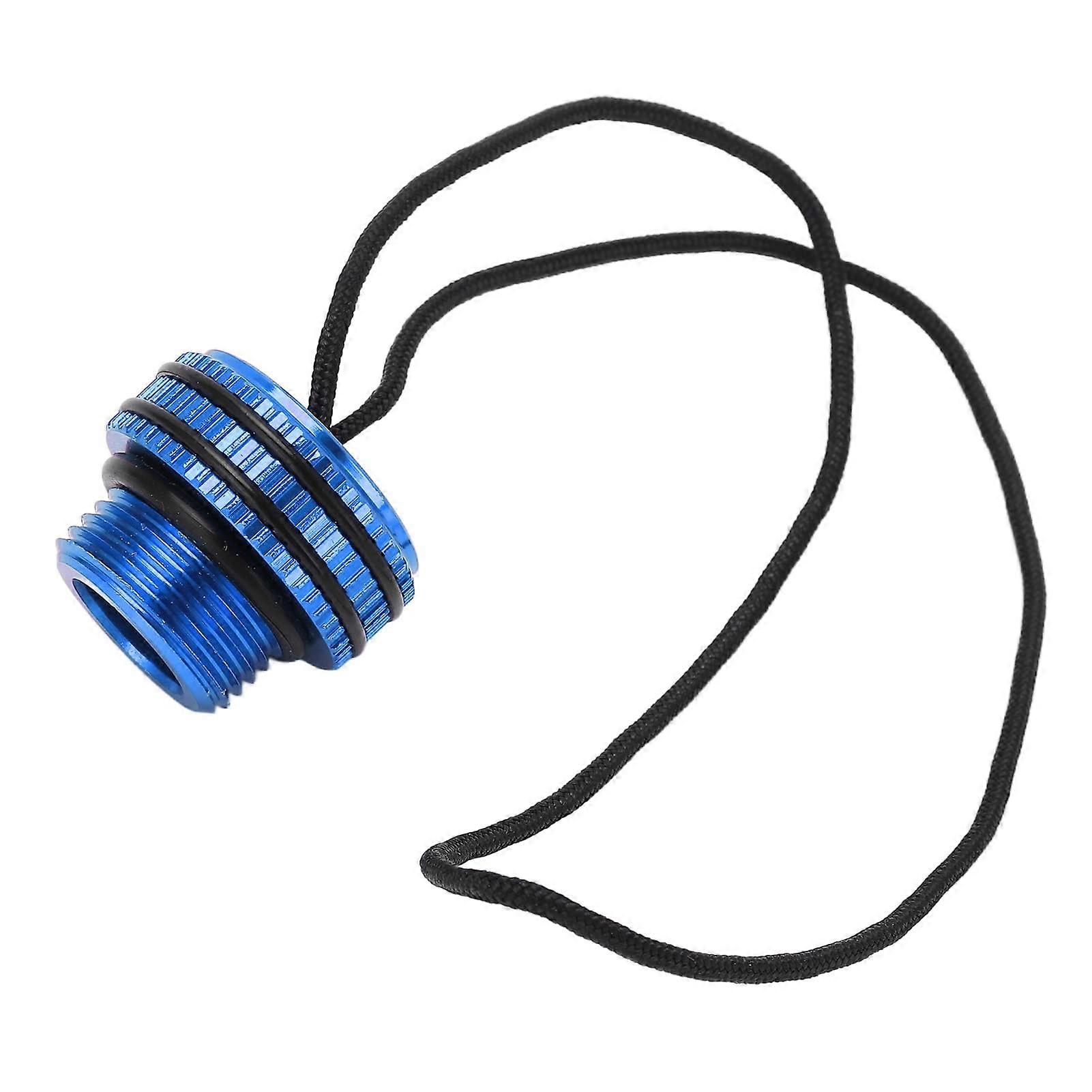 Threaded Plug Cap Scuba Tank Valve End Cap, Scuba Diving Valve Dust Plug Cap: Aluminum Alloy DIN Cover with Cord, Vented Design, and Easy to Use Blue
