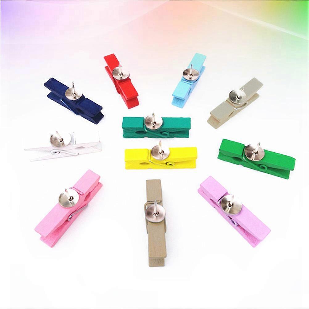 70 Pieces Multi-Functional Wooden Clips with Metal Pushpins for Craft Projects and Home Decoration