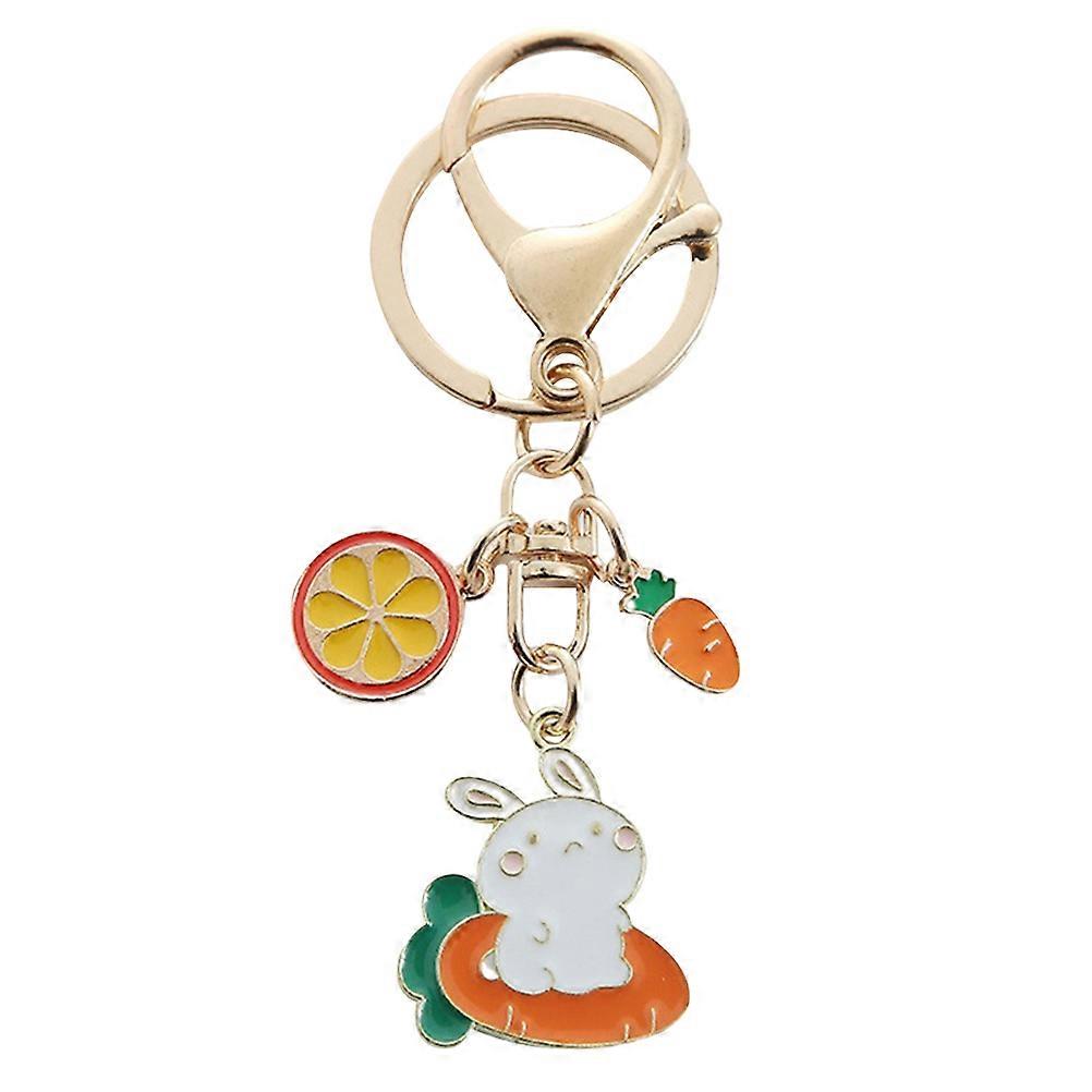 Rabbit Keychain with Carrot Design for Decor Use Made of Zinc Alloy Multi Color 2 Pcs