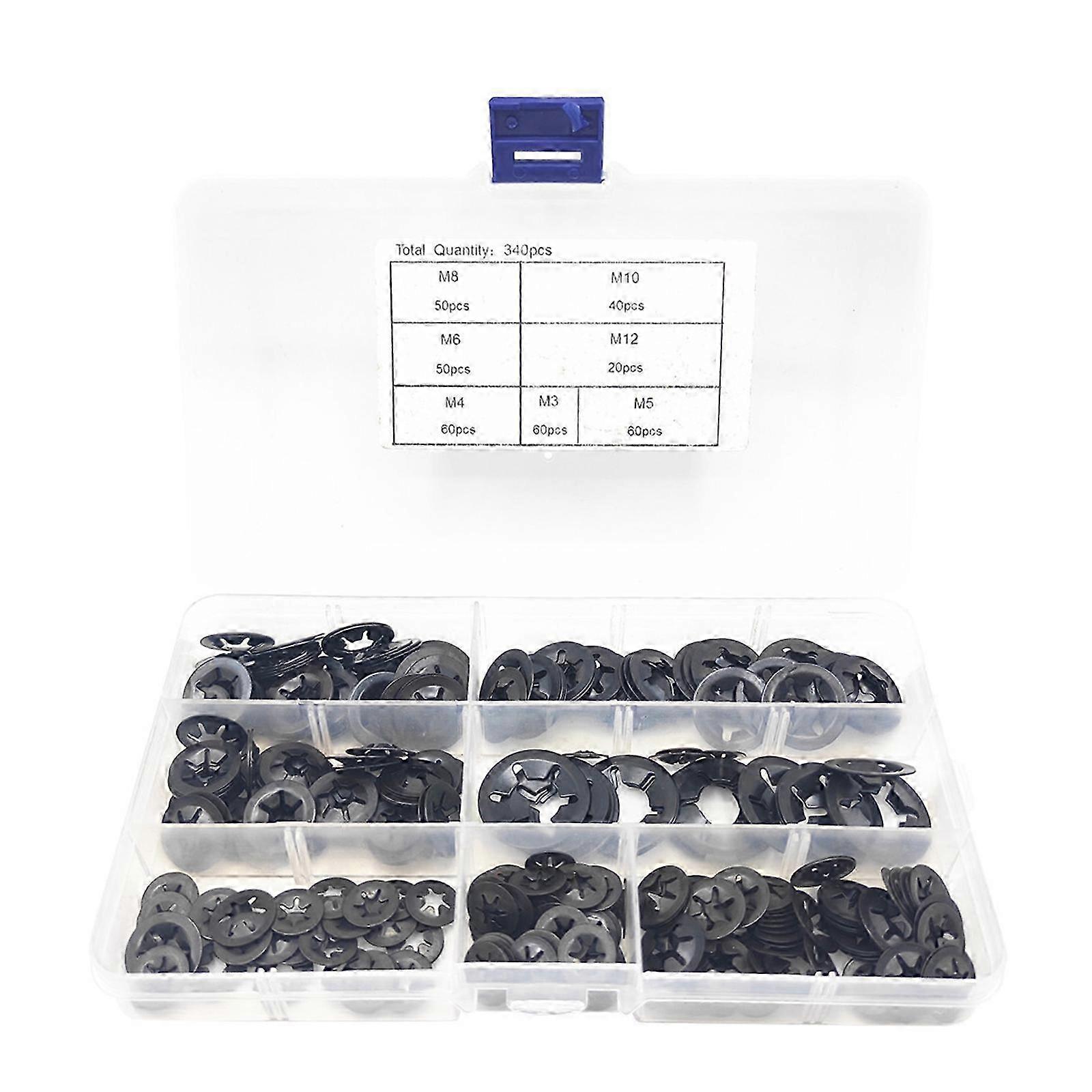 340Pcs Inner Tooth Lock Washers Starlock Washers Circlips Quick Release Starlock Washer Assortment Retaining Rings