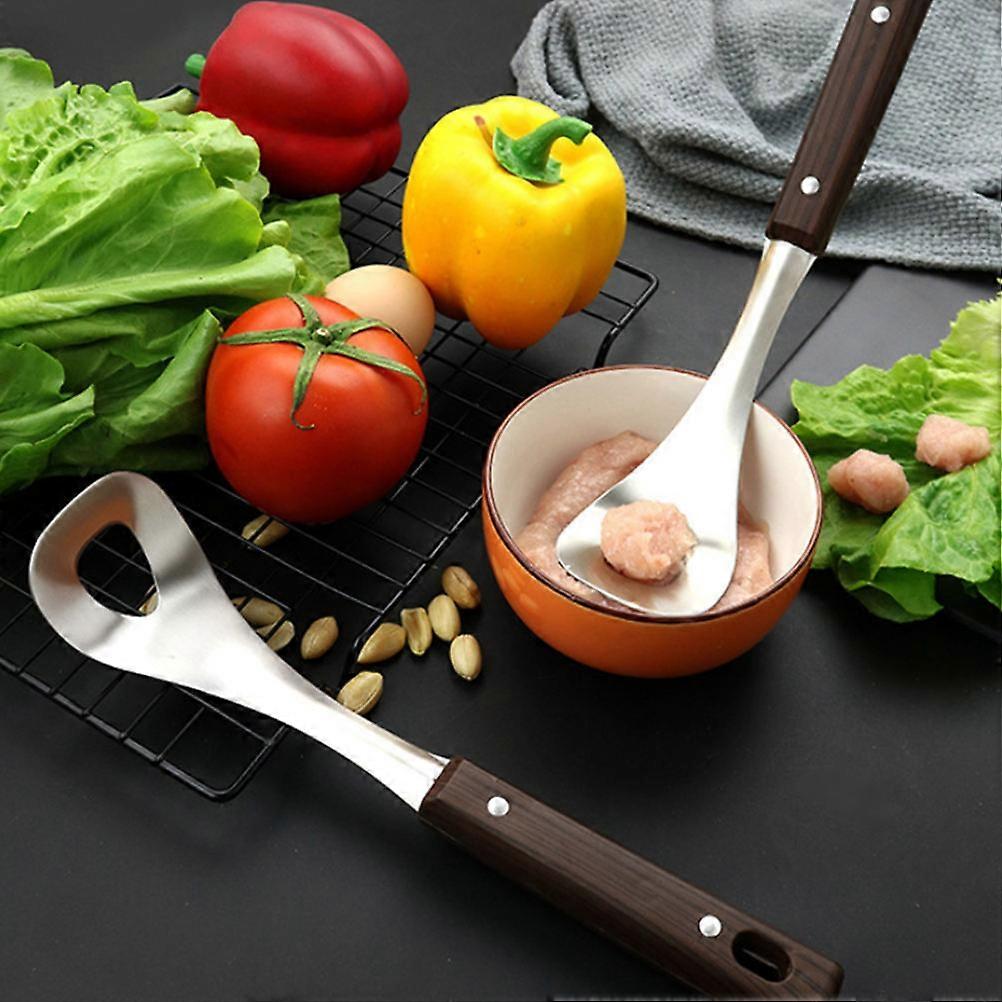 Stainless Steel Meatball Spoon with NonSlip Wood Handle for Making at Home Silver
