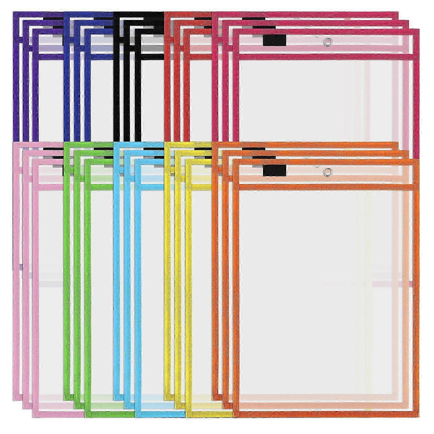 30 Pack Dry Erase Pockets PVC Transparent Sewn Dry Erase File Bag