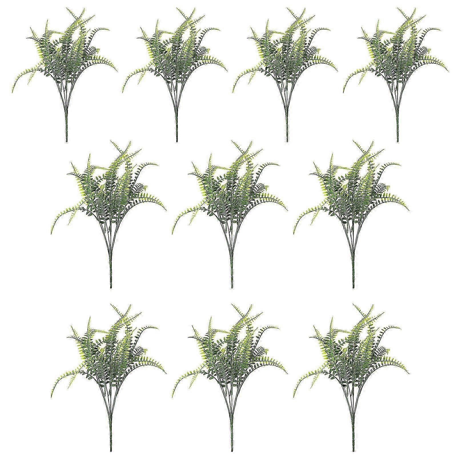 10 Stems Green Persian Grass & 7 Branches Artificial Leaf Bundle - Realistic Decorative Foliage for Home & Office Decor