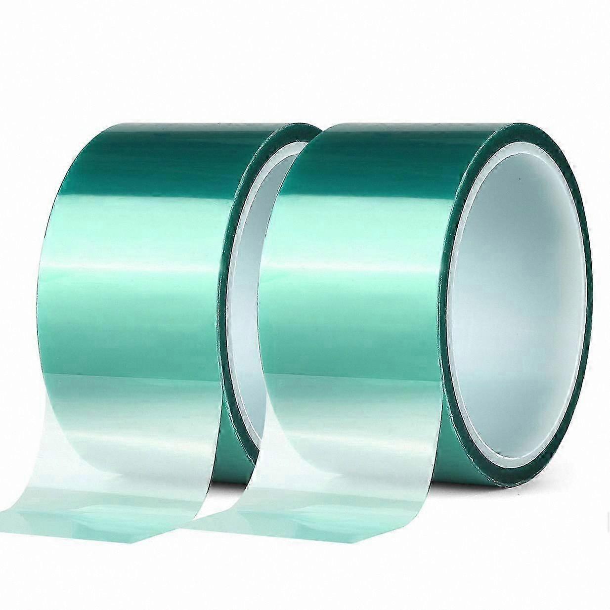 2 Rolls of Green High-Temp Polyester Masking Tape, Powder Coated PET, Perfect for Painting Projects (50mm x 33m)