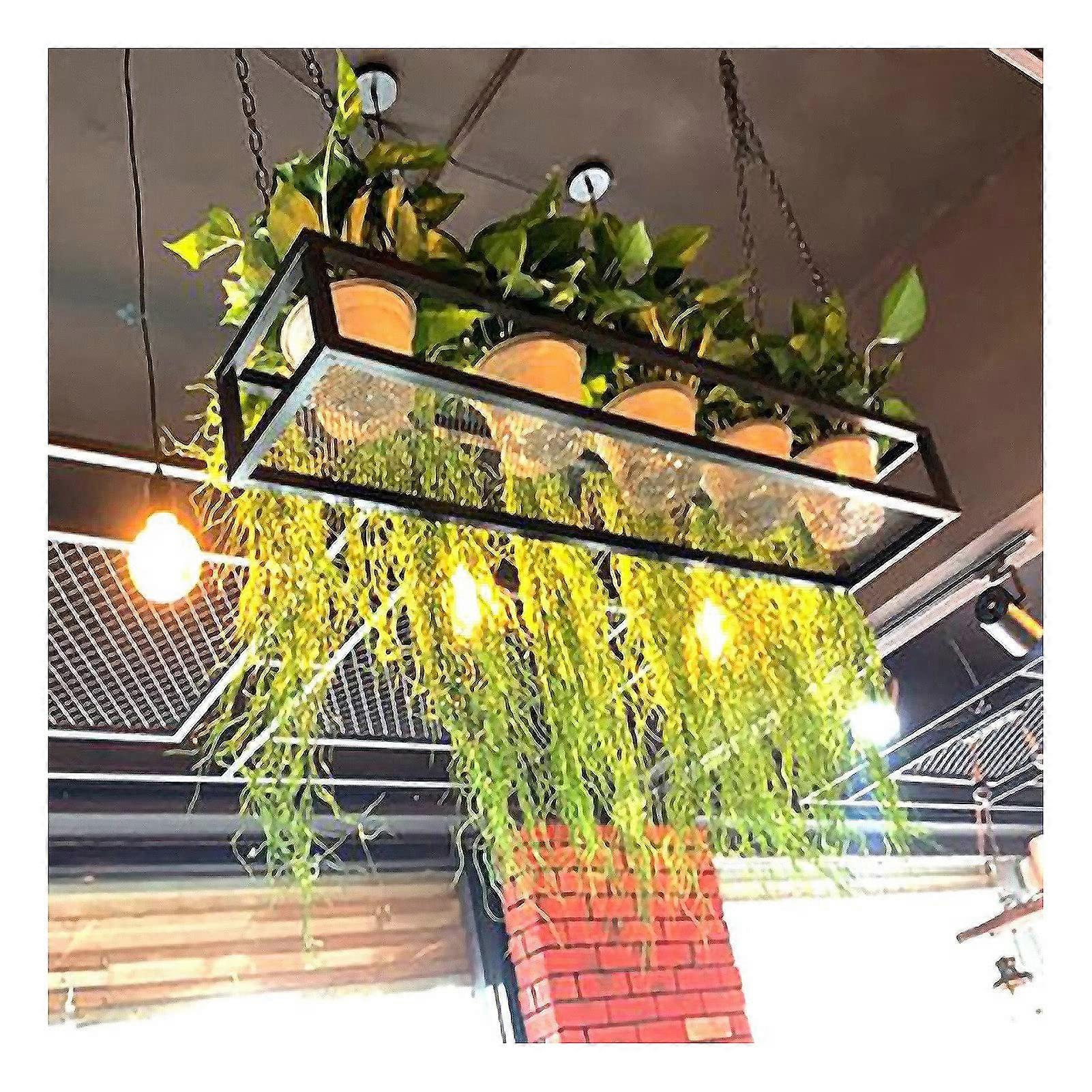 Hanging Ceiling Shelf with Solid Wood Top and Iron Frame, Flower Pot Storage for Balcony, Bar, and Flower Shop