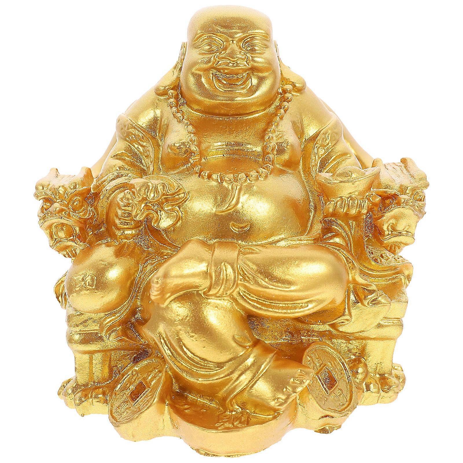 Premium Resin Sitting Buddha Statue with Dragon Throne, Smooth Surface Feng Shui Ornament for Home, Tea House & Meditation Room Decor, Meaningful