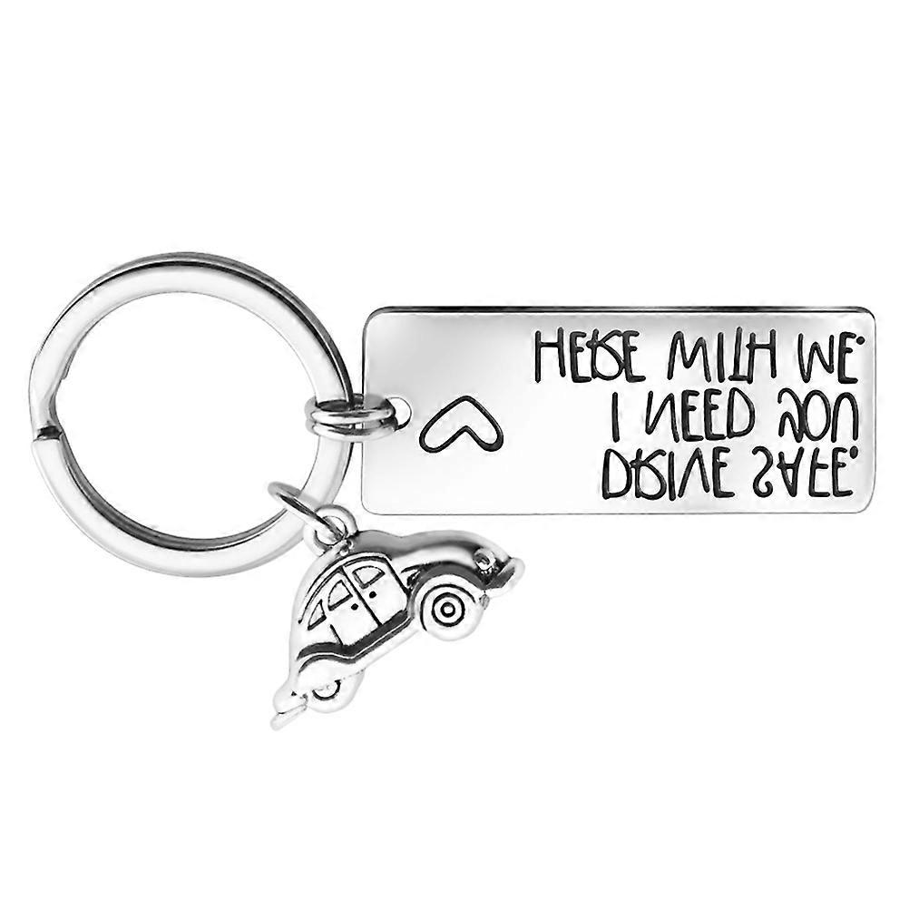 Stainless Steel Car Keyring with Drive Safe Pendant Unique Creative Key Holder for Car, House & Door Keys Elegant Gift Box Included