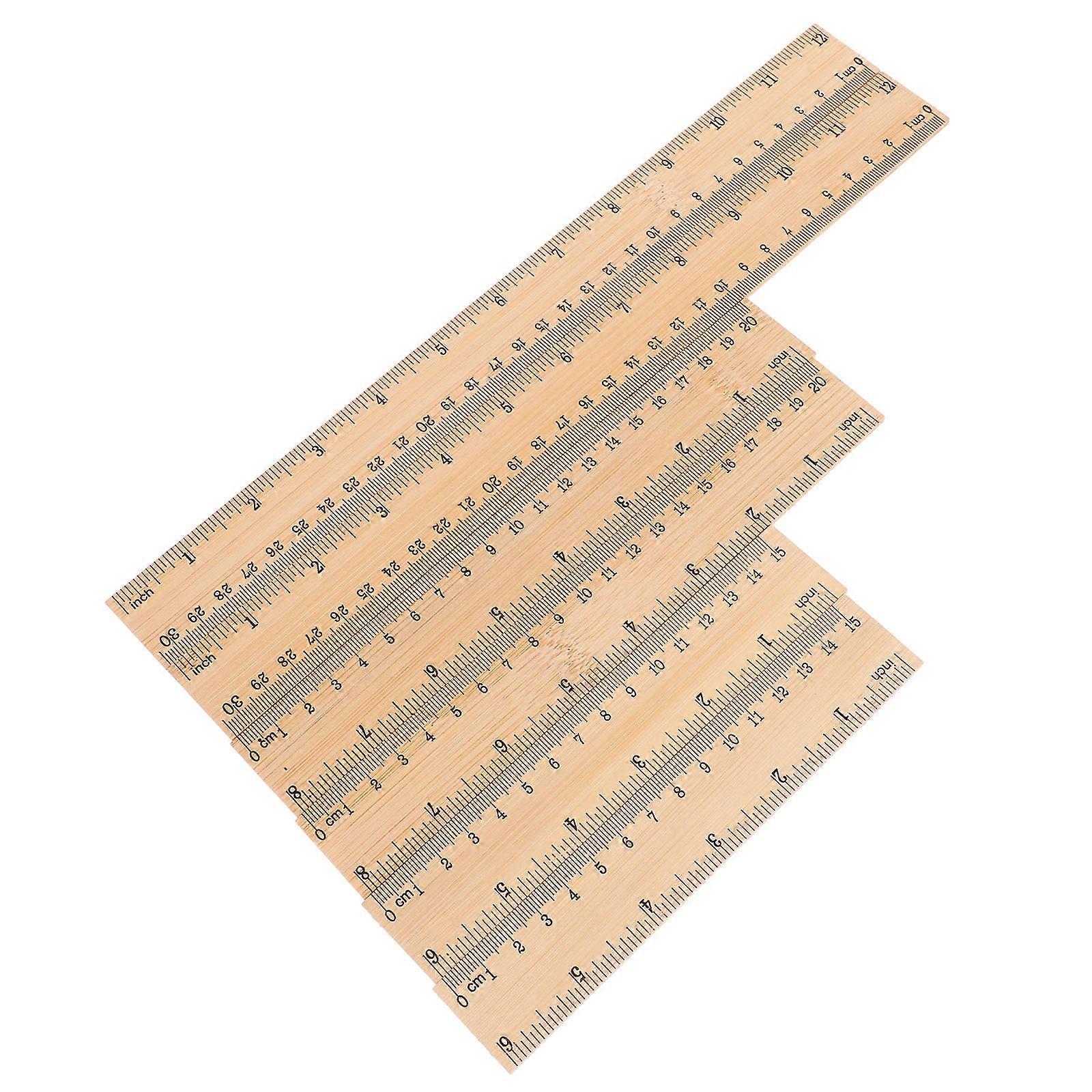 Hemoton 6Pcs Bamboo Rulers for Students Clear Printing Math Learning Rulers Measuring Tools