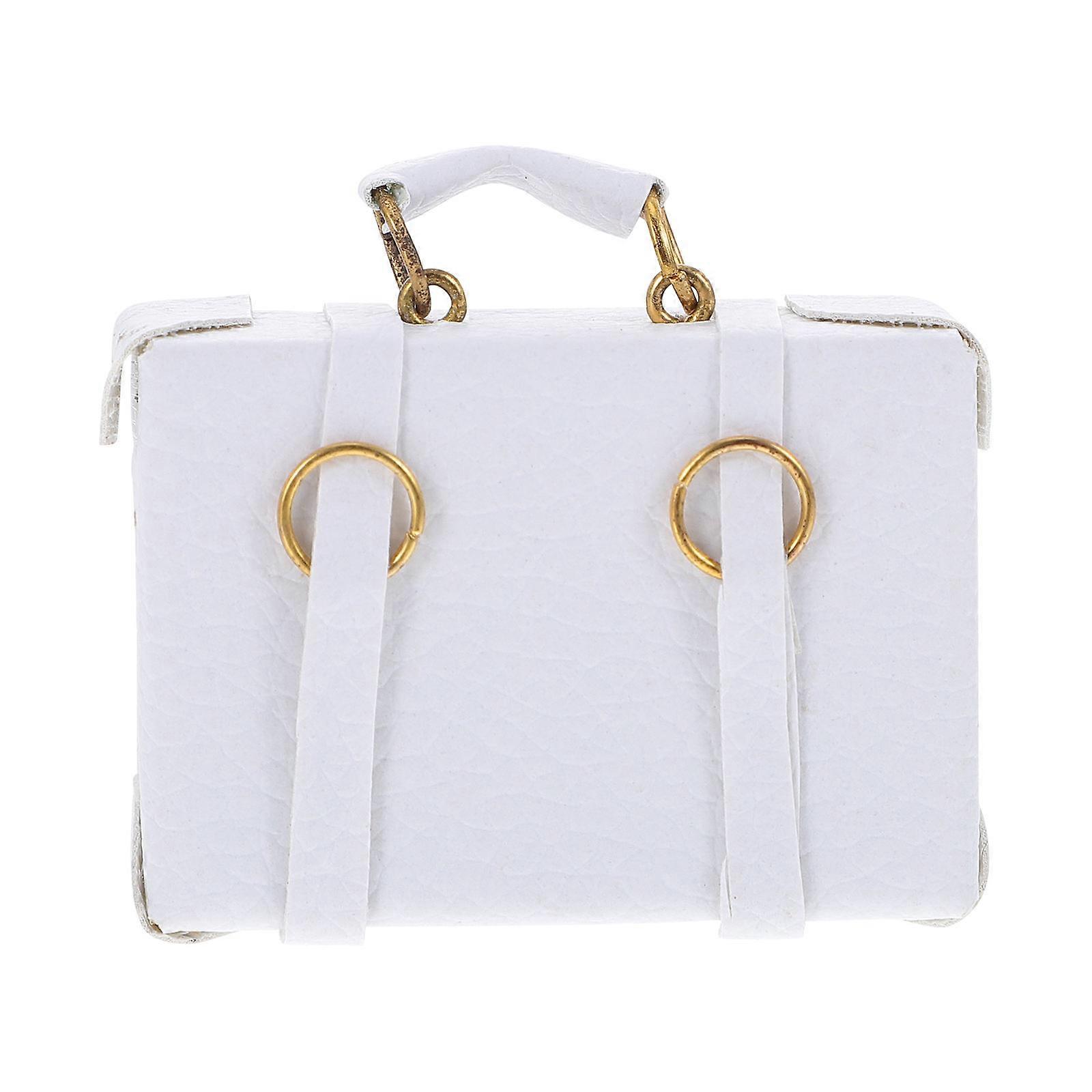Tiny Vintage Suitcase Adorn for Kids Mini House Accessory White 1Pcs