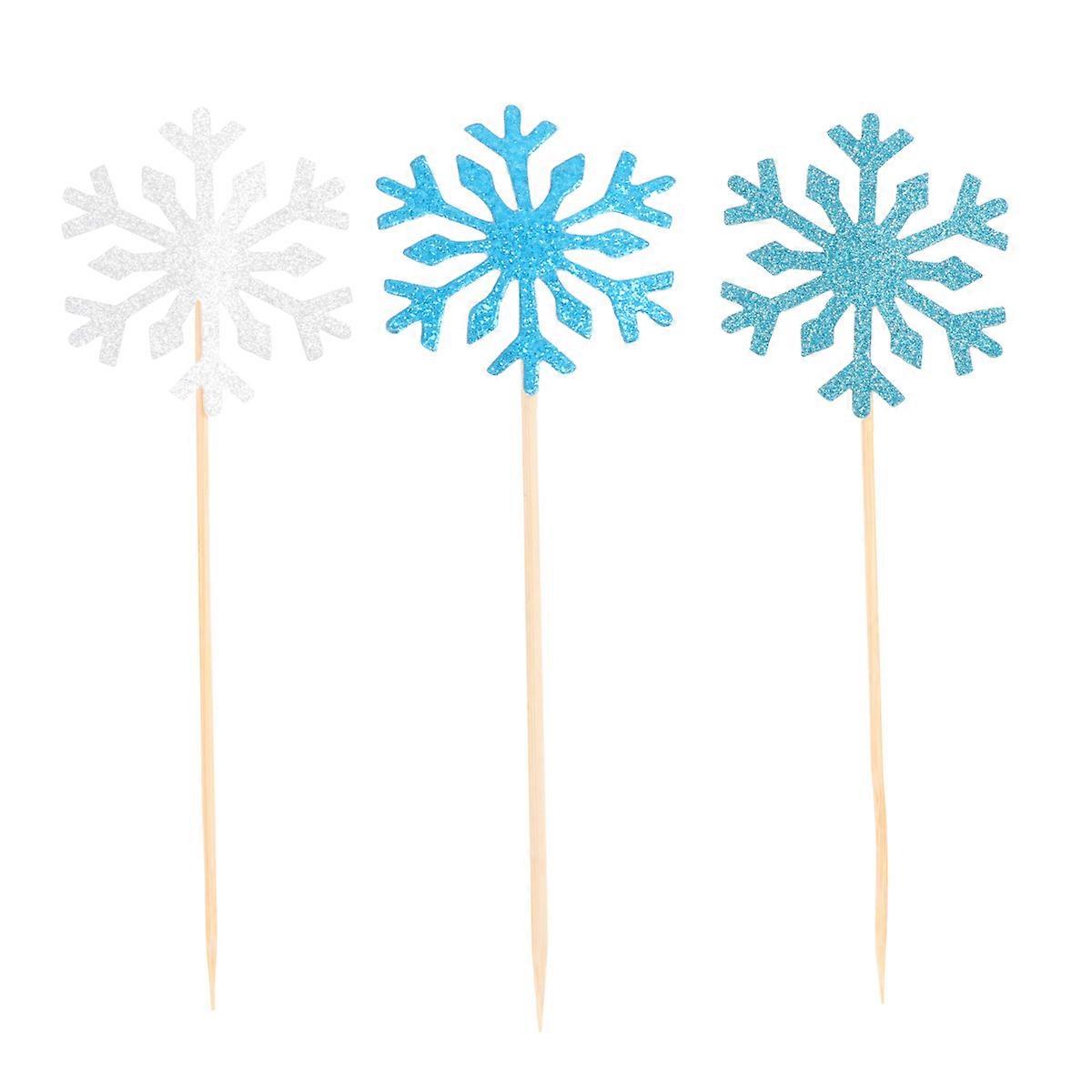 30PCS Assorted Snowflake Shaped Cake Toppers for Cake Decoration Safe Paper Picks for Parties