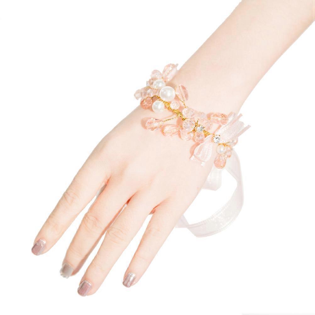 Pink Crystal Beaded Bracelet for Wedding Decor Comfortable and Attractive Wrist Corsage with Yarn