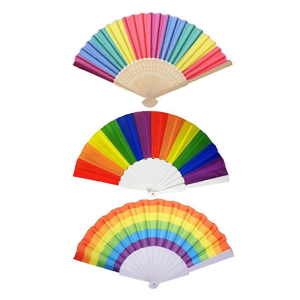 3pcs Rainbow Handheld Fan Folding Hand Fan Chinese Folding Fan for Dance