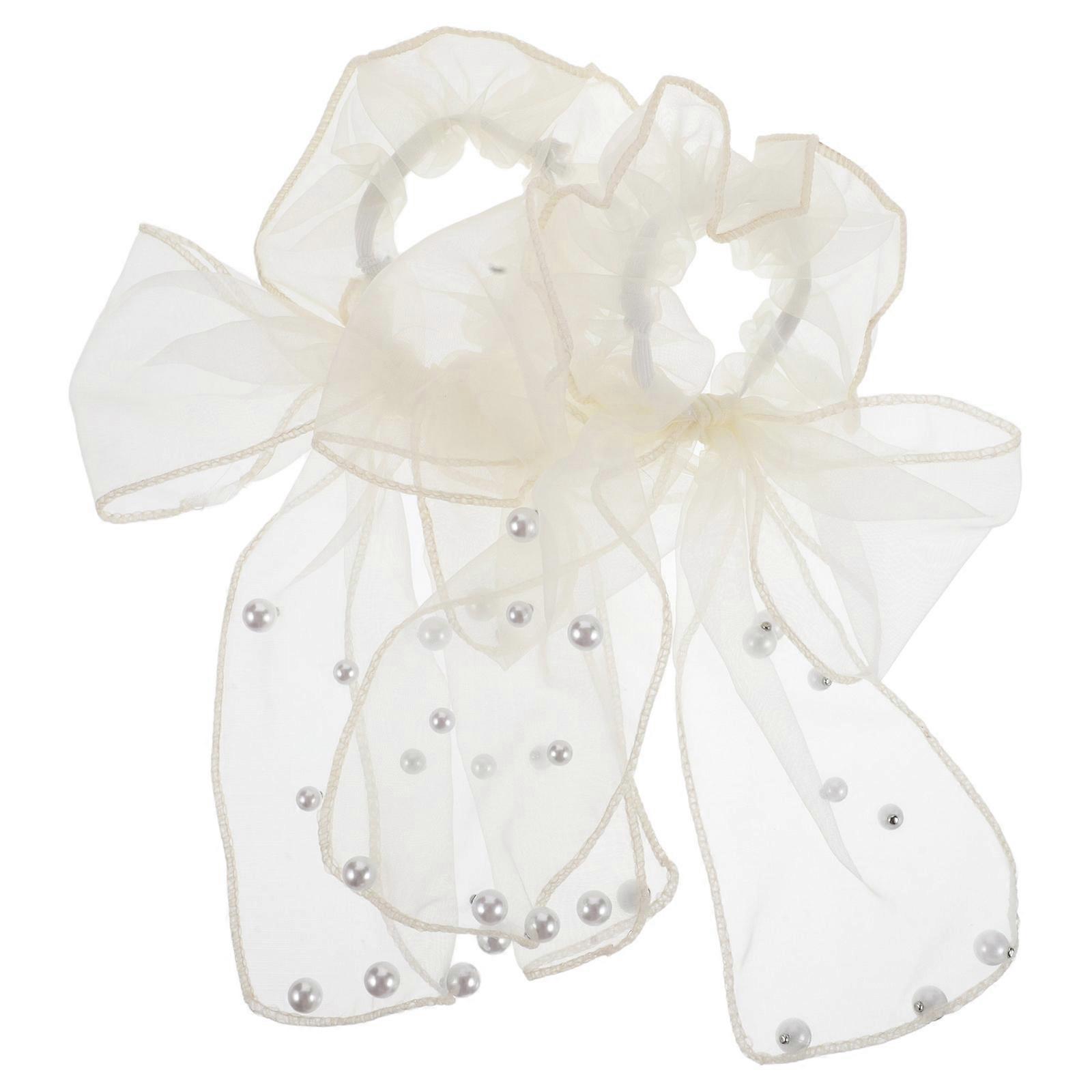 Beige Mesh Hair Scrunchies with Dot Design for Women High Elasticity Versatile Use 2Pcs