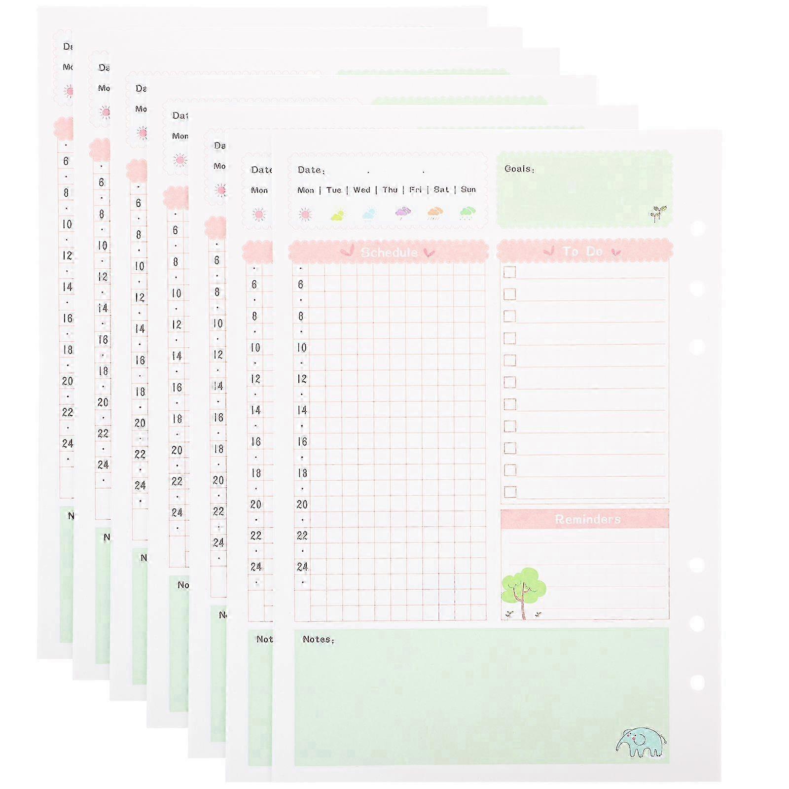 6 holes filler paper for A5 spiral notebook - 2pcs colorful loose leaf refills with daily plan pattern