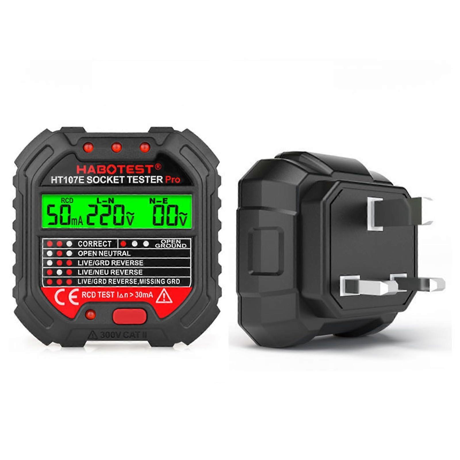 Socket Tester UK, RCD Plug Tester for Mains Outlet Wiring Fault Check, Digital Circuit Tester 90250V with LCD Display