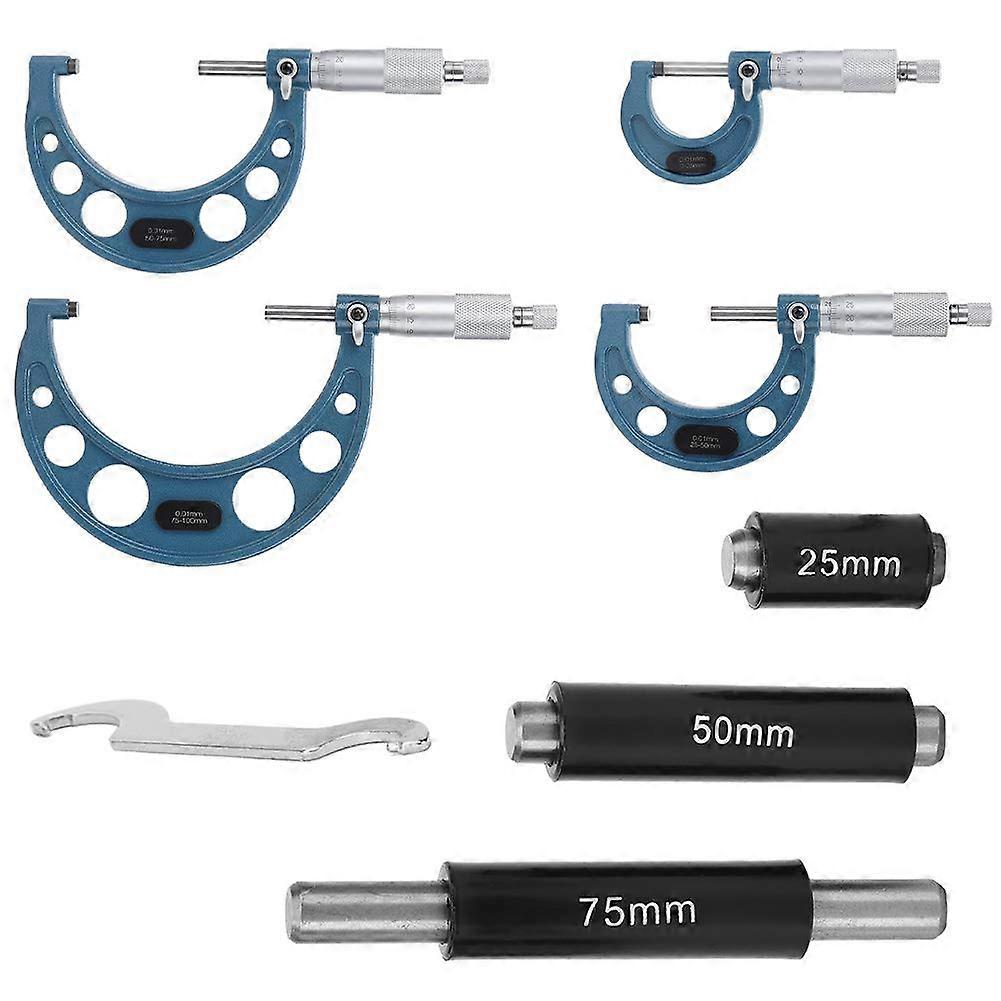 4Piece Micrometer Bearing Steel Precision Outer Diameter Measuring Tool 0100mm