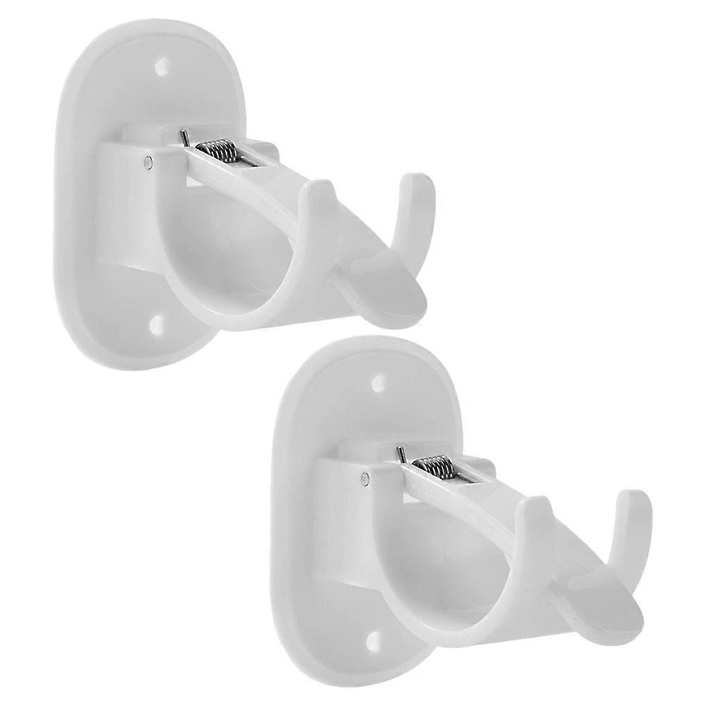 Shower Curtain Rod Holder Rectangular Shape for Home Use Plastic White Adjustable Tension 2Pcs