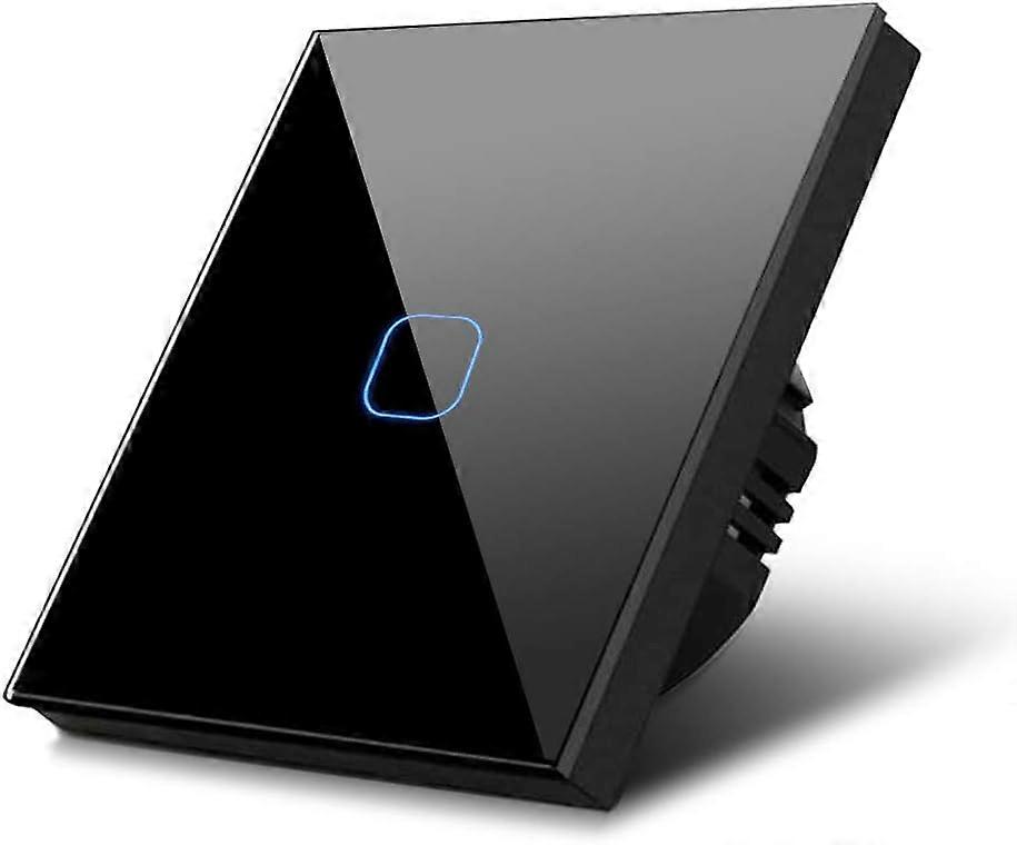 Single black glass touch wall switch with high-quality square button and LED backlight