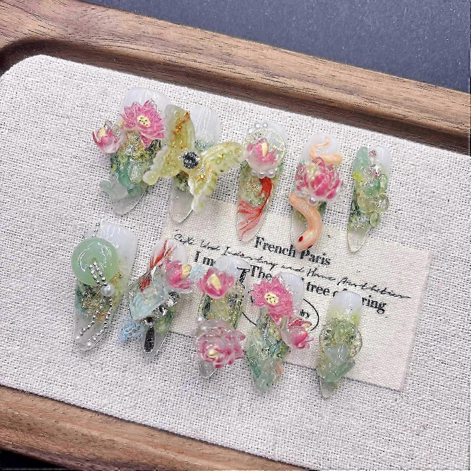 Green Lotus Handmade Press on Nails Snake Elegant Manicure