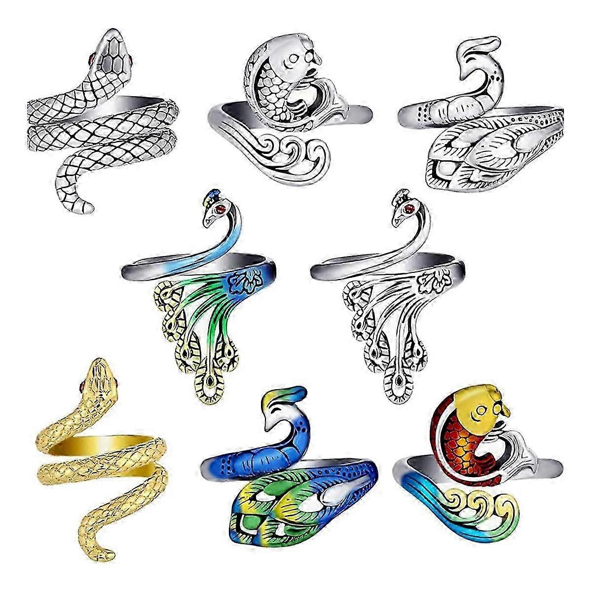 8-Piece Set of Adjustable Knitted Crochet Ring