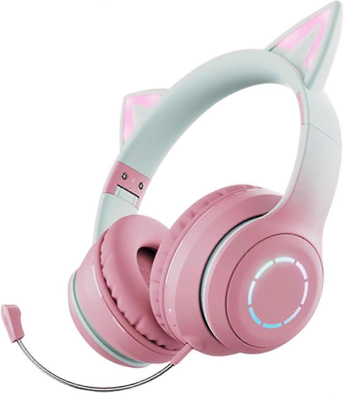Over-ear headphones, foldable, Bluetooth 5.3, 40mm shocking bass, built-in microphone and TF card playback/wired mode, RGB, suitable for girls, childr