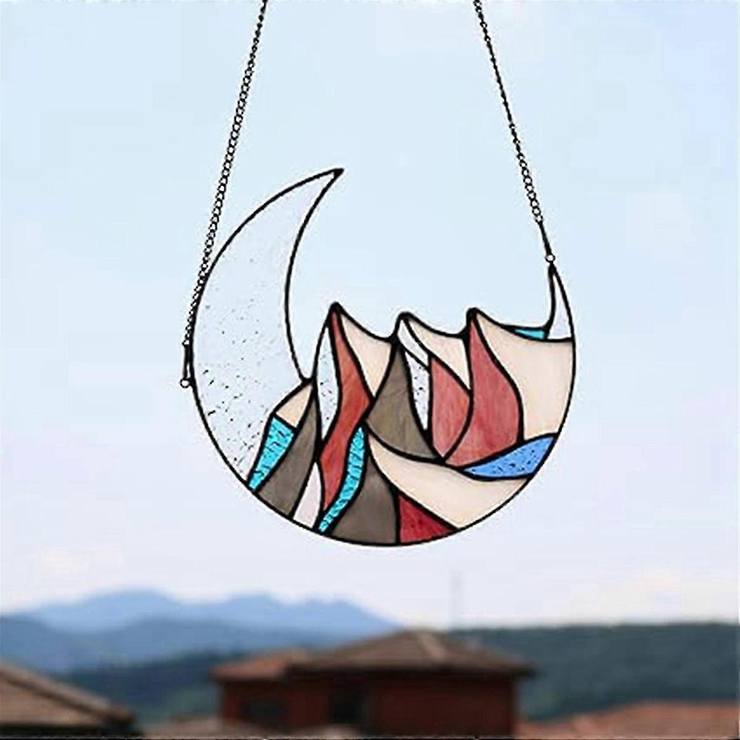 Mountain with Moon Stained Window Hanging, A
