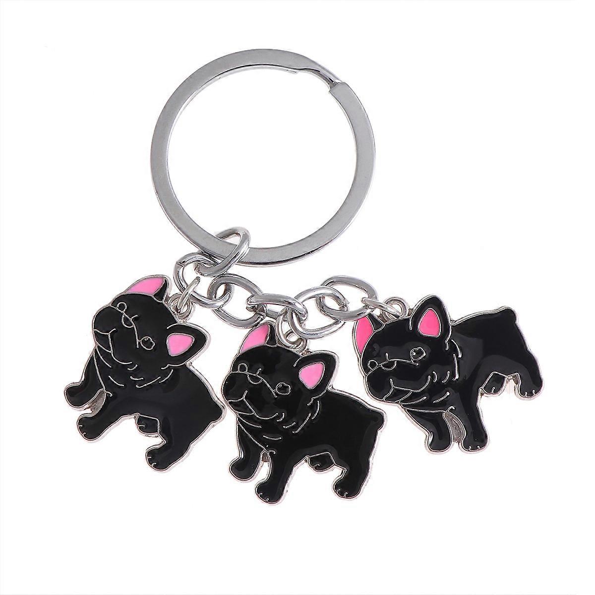 Metal Keychain Bulldog Black Car Keyring for Hanging Keys