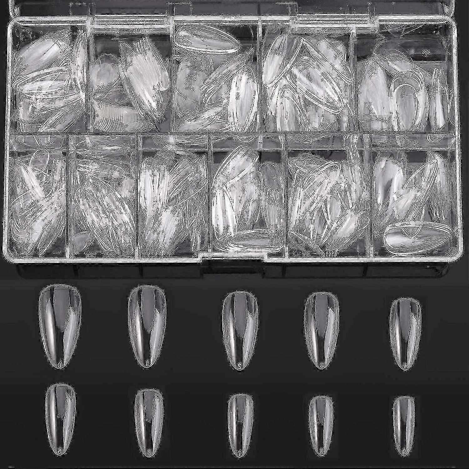 アーモンドフェイクネイルのヒント - ミディアムアーモンド型クリアネイルフルカバーイースターギフト