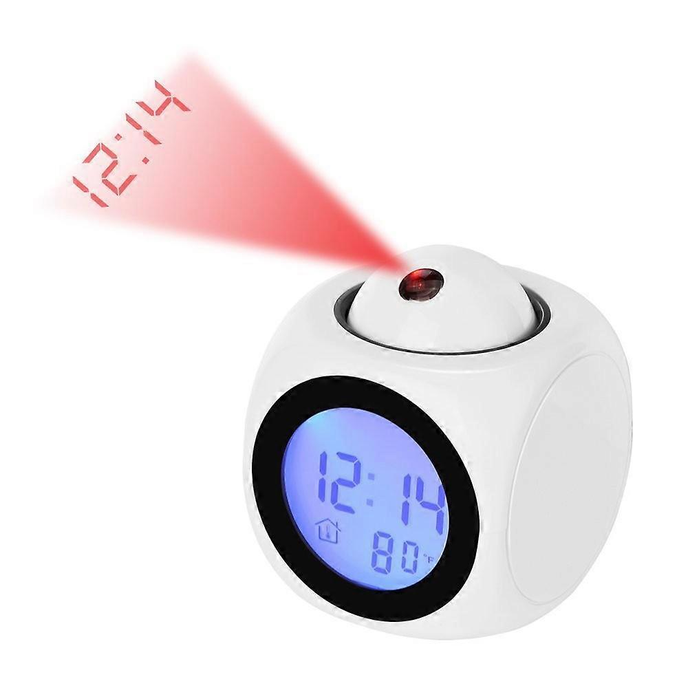Digital Projection Clock Silent LED Wake Up Light 12/24h Alarm Clock Ceiling Projection Voice Control Time Temperature Display Snooze Alarm Digital A