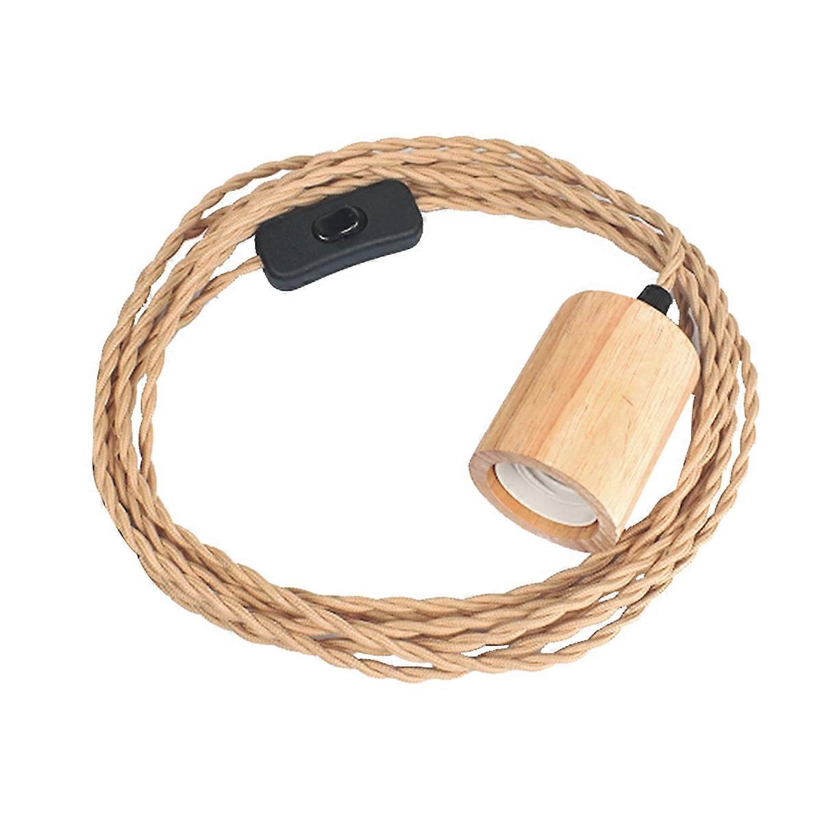 Wood Pendant Light Cord Kit ,14.76FT Vintage Industrial Hanging Plug in Lamp Cord with Twisted Nylon Rope E26 EU Plug