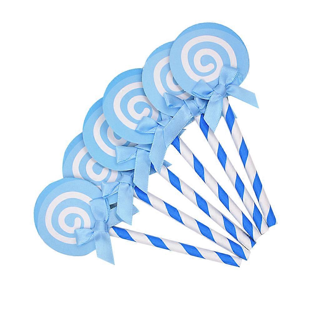 Lollipop Cake Topper Paper Picks for Cake Decoration 36Pcs Blue