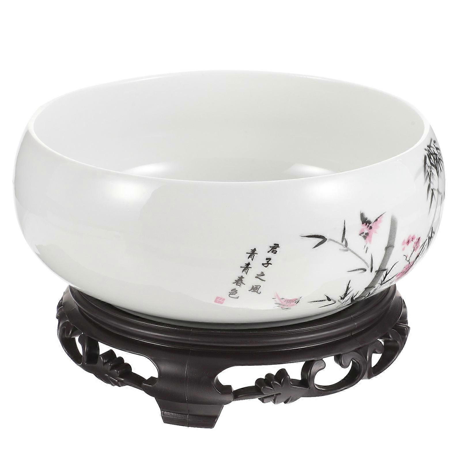 Round Hydroponic Ceramic Planter for Home Use 2Pcs with Plastic Base