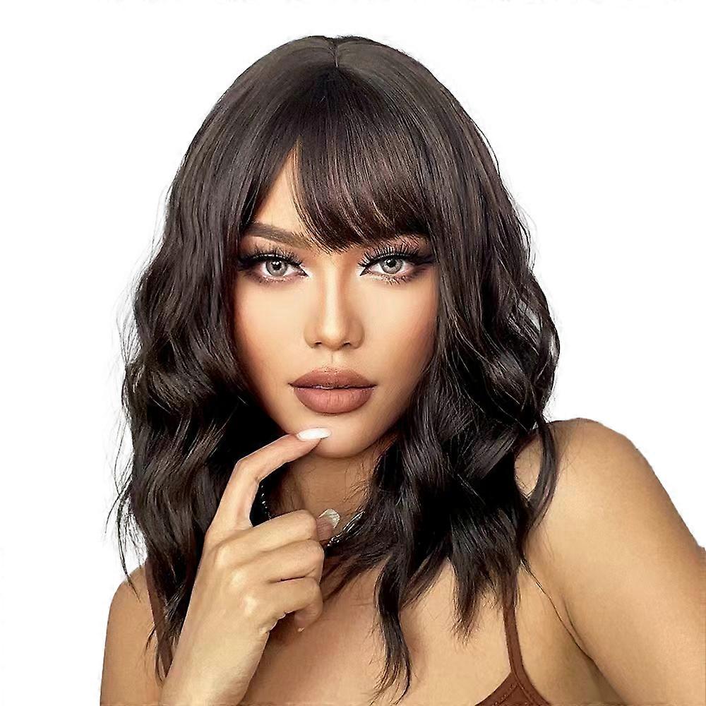 Haircube Brown Curly Bob Machine-Made Synthetic Wig for Daily Wear – Heat-Resistant, Natural-Looking, Easy-to-Wear Hairstyle