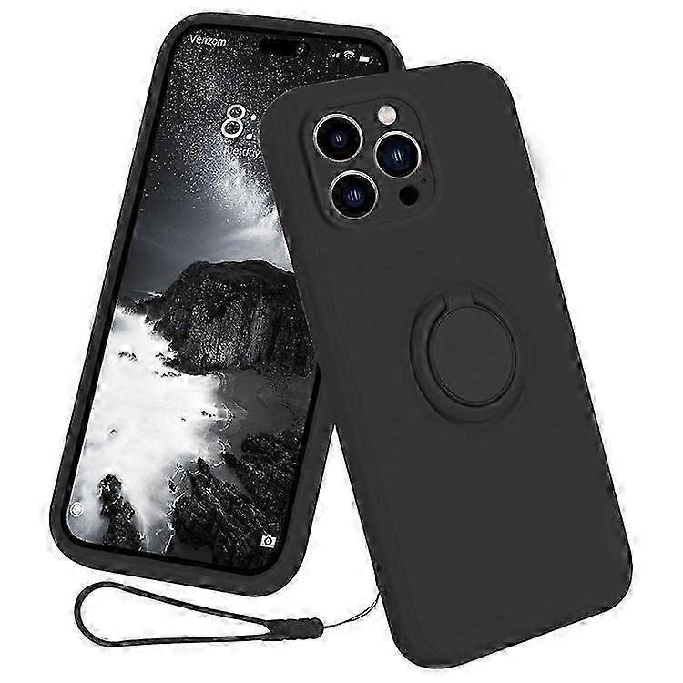 Compatible For iPhone 16 Pro Silicone Case with Strap Ring Kickstand Phone Cover