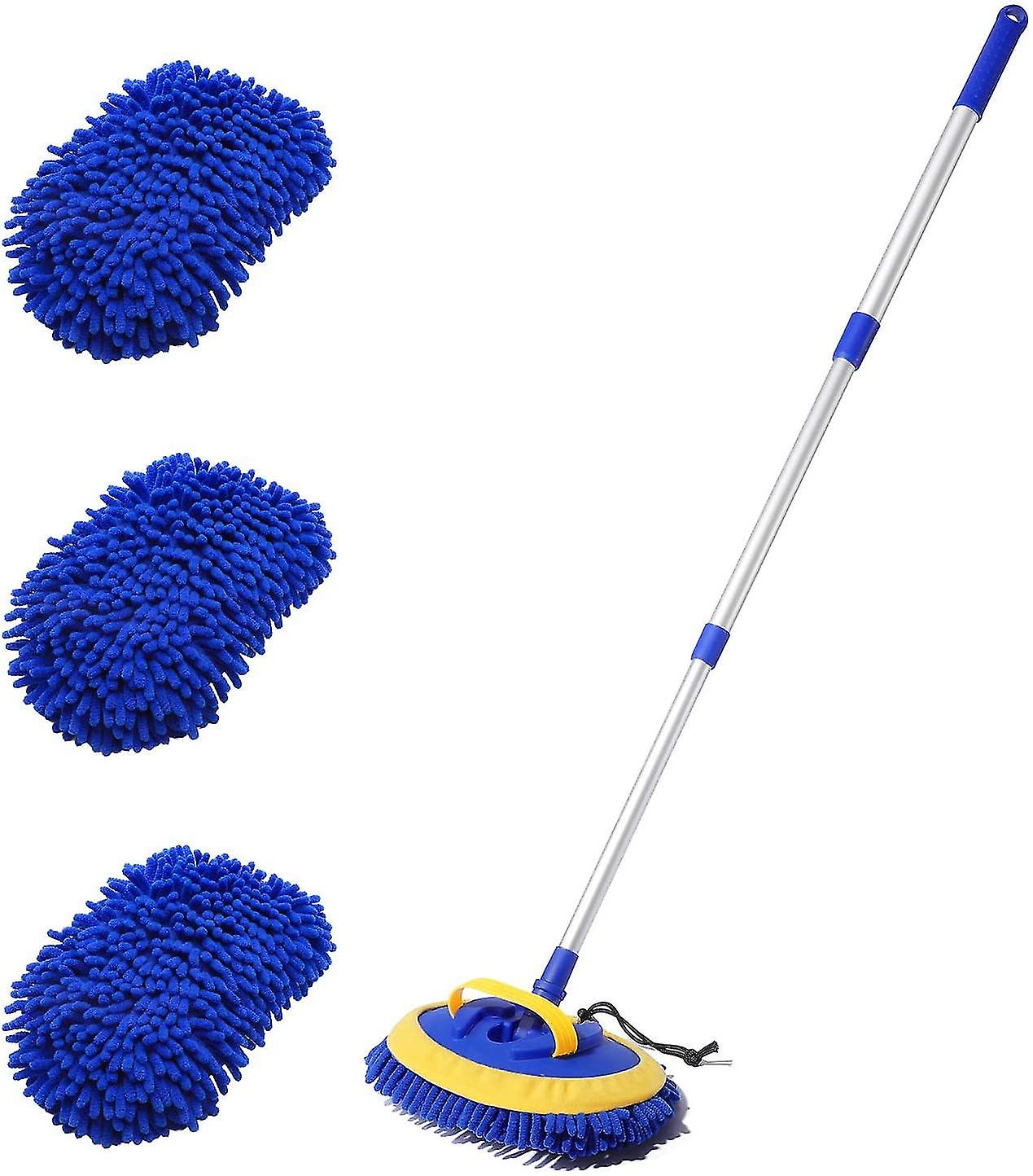 2-i-1 bilvask Mopp Mitt 45 " Langt håndtak Chenille Mikrofiber Bilvask Støv Børste Forlengelse Stang Fleksibel Rotasjon RipeFri RengjøringSverktøy Støv Coll