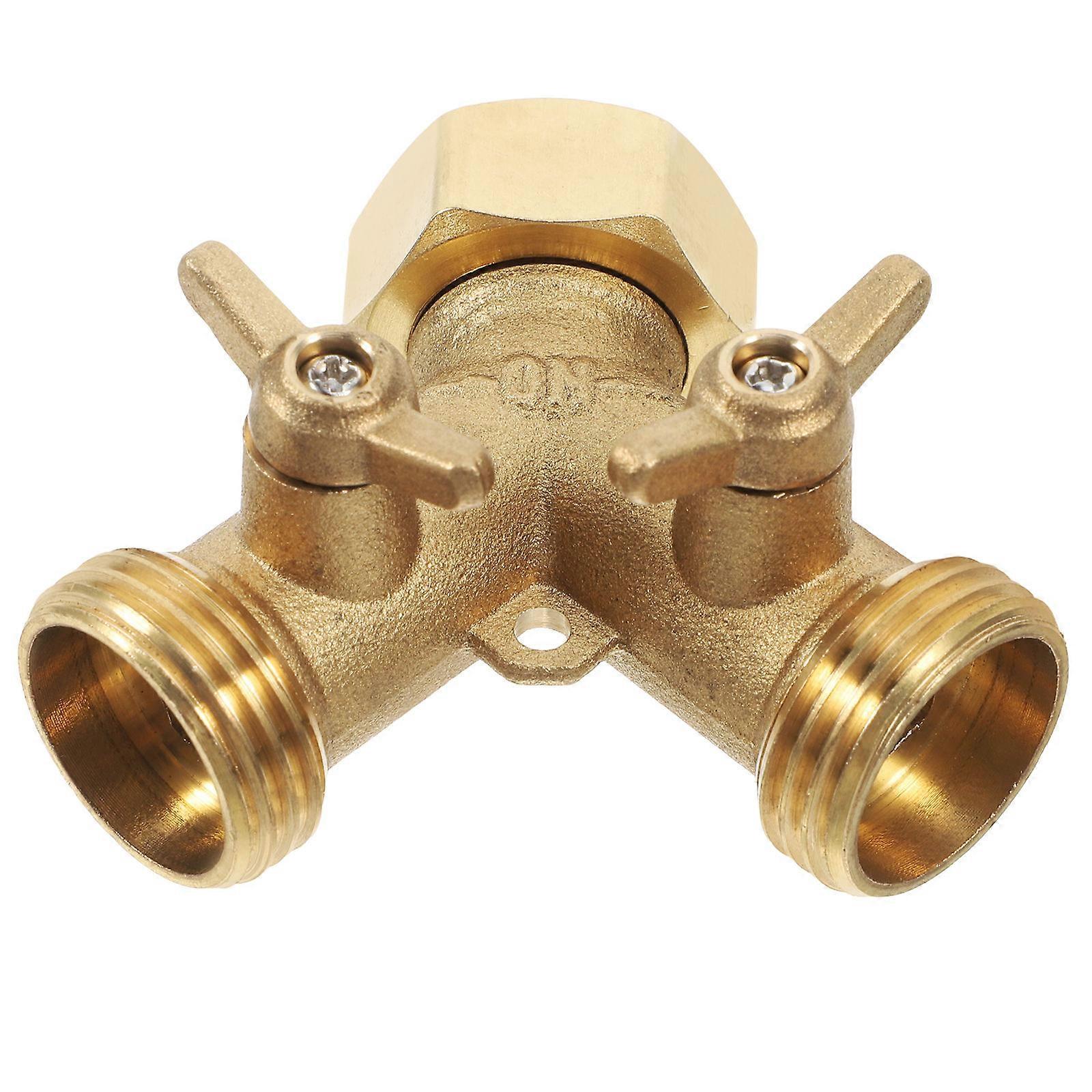 Brass Dual Hose Splitter Y Type Valve Adapter for Garden Irrigation 2Pcs