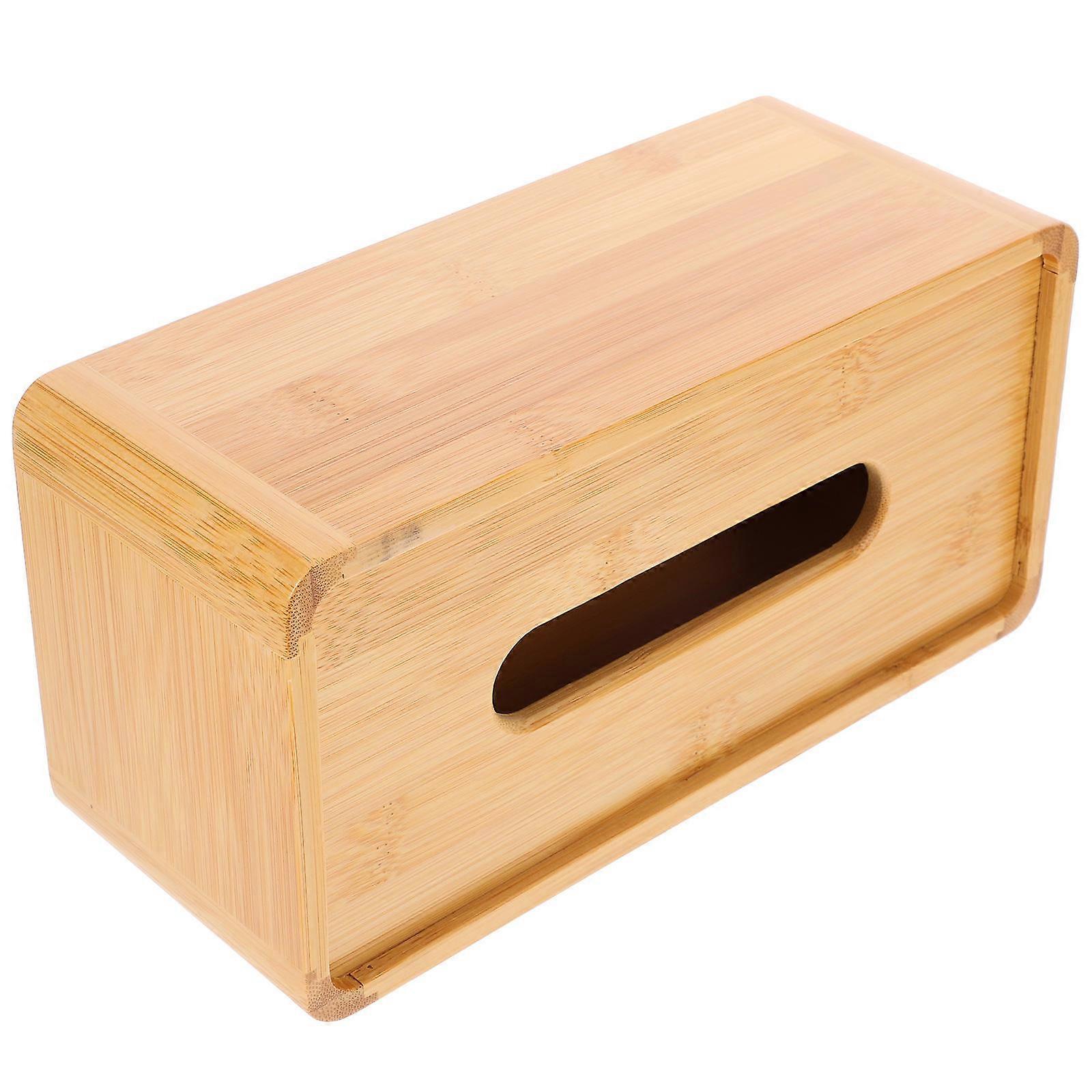 Facial Tissue Storage Box Bamboo Tissue Case for Storage 2Pcs Light Brown