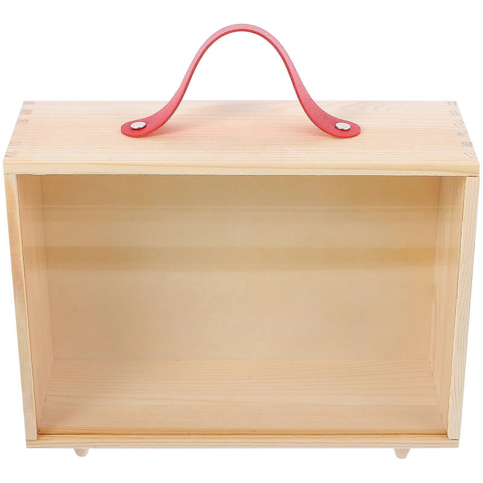 Display Box Wooden Gift Box Portable Handle Clear Window Home Office Storage 1Pack