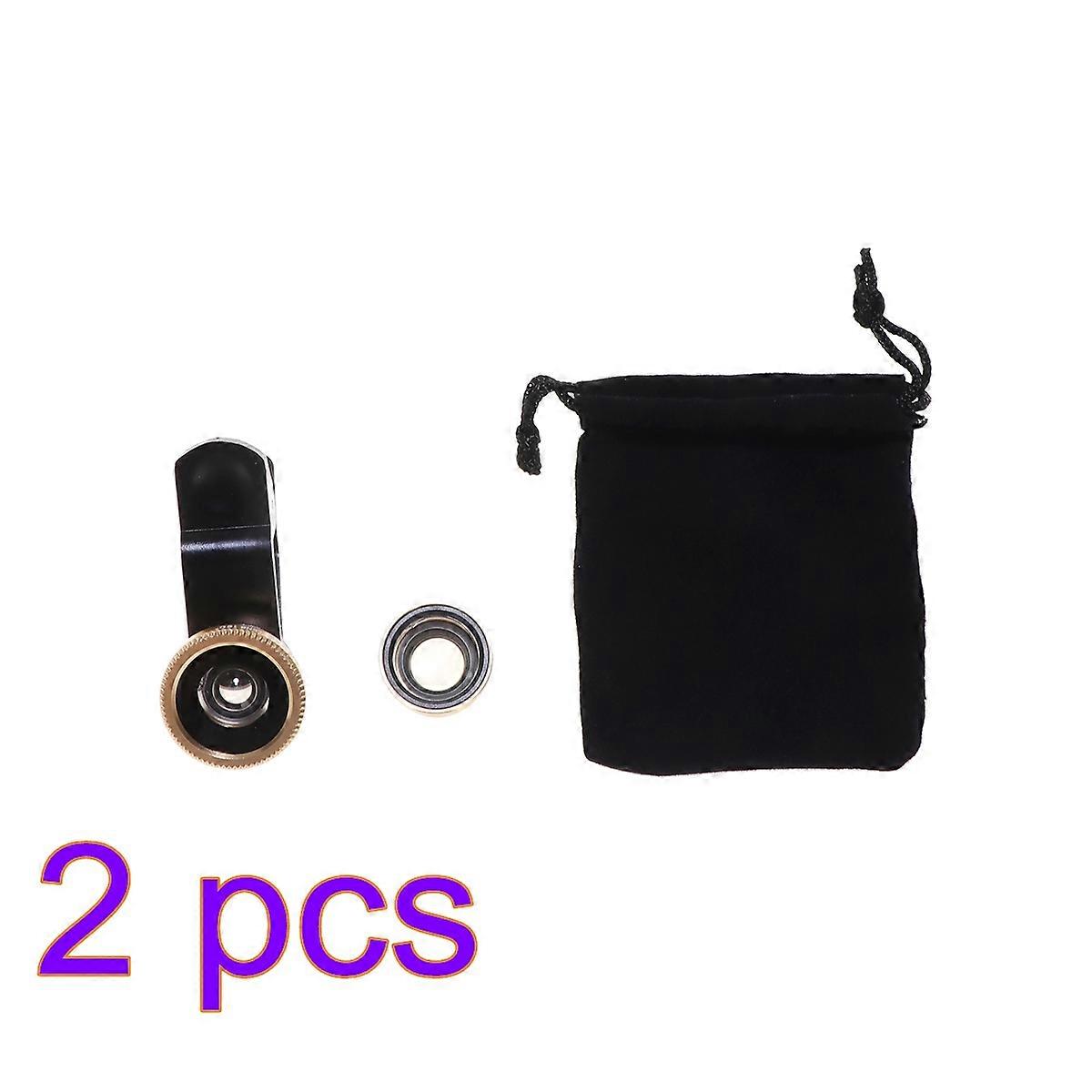 Camera Lens 3 in 1 Wide Angle Macro Lens for Smartphone 2Pcs Golden